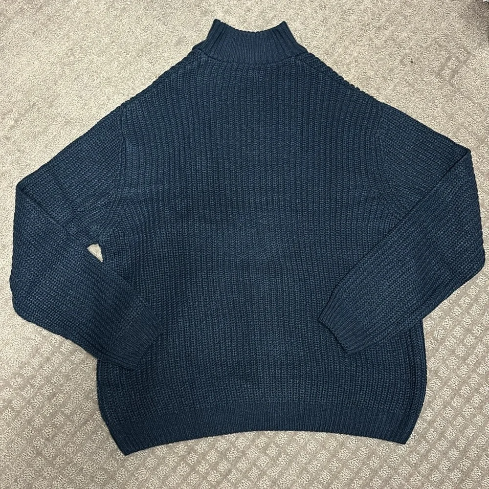 Asos Design Oversized Knitted Fisherman Rib 1/4 Zip Sweater Navy Small - Picture 5 of 6